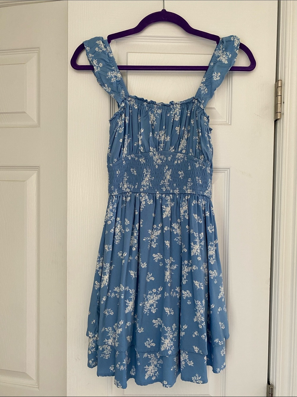Hollister Blue Floral Smocked Sundress with Wide Straps